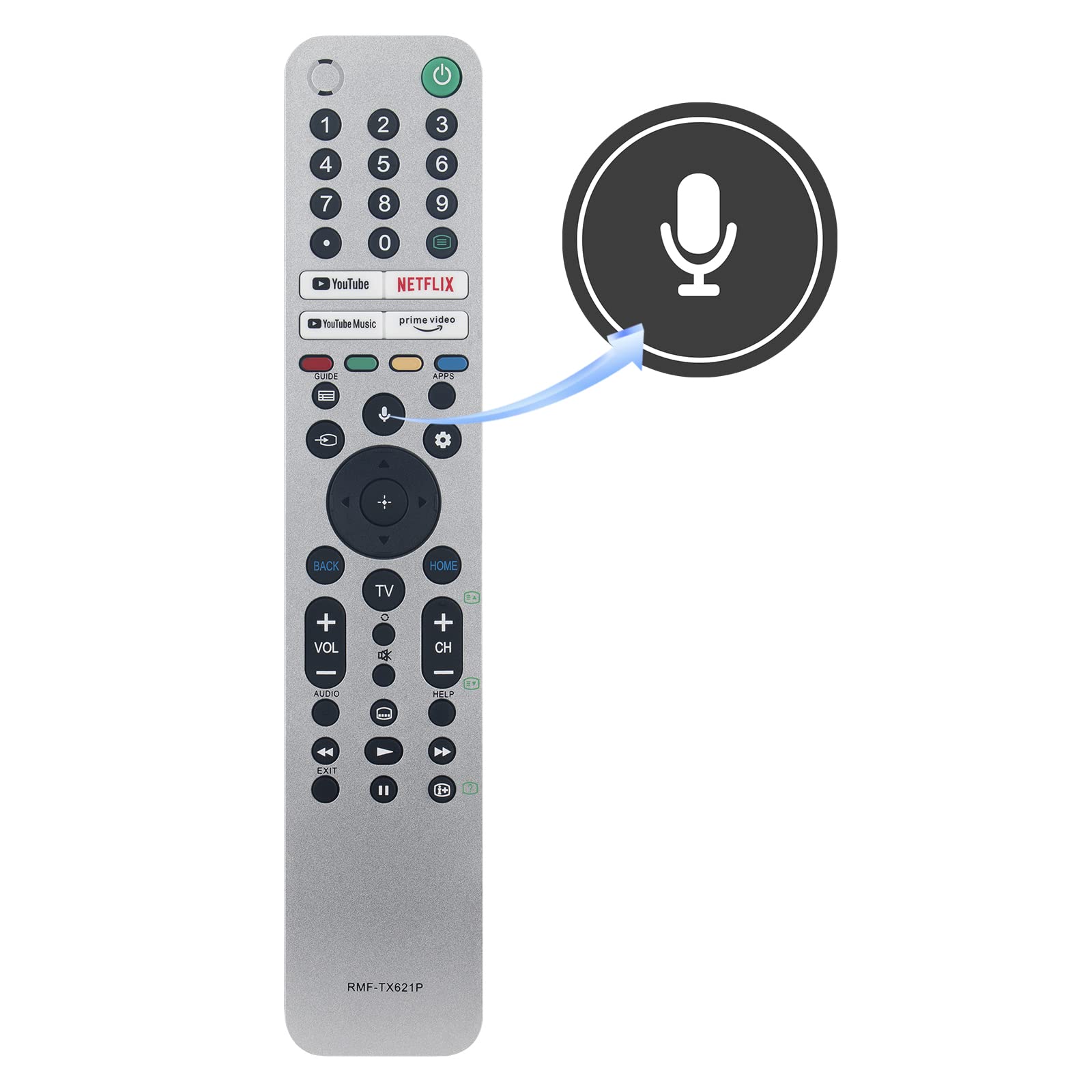 RMF-TX621P Remote Replace for Sony KD-43X80J KD-43X85J KD-50X80J KD50X85J KD65X80J KD65X85J KD75X80J KD-75X85J KD-85X85J XR-65A80J XR-65X90J XR-65X95J XR-75X90J XR-75X95J XR-77A80J XR-83A80J XR-85X95J