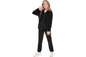 Hopeac Girls Casual Basic Velour Zip Up Hoodie Sweatsuit Tracksuit Set Jogger Clothes Outfits