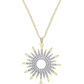 Jewel Zone US 14k Gold Over Sterling Silver White Cubic Zirconia Sunburst Pendant Necklace