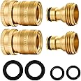 YELUN Garden Hose Quick Connect Solid Brass 3/4 inch GHT Internal Thread Quick Connector Fittings No-Leak Water Hose Female Quick Connector and Male product adapters (2 SETS)