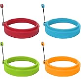 Food Grade Silicone Egg Rings, Multicolor, 4 Pack, 4 Inch Molds