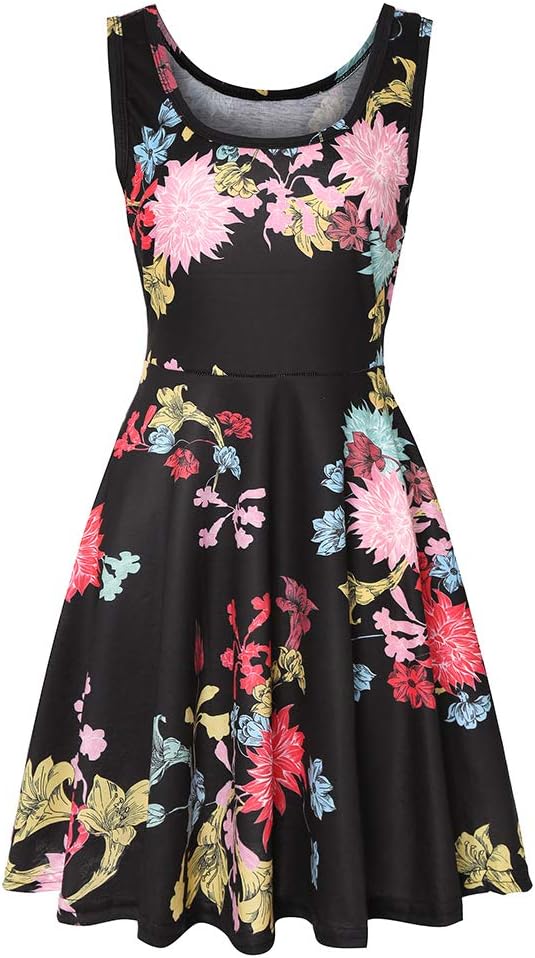 SANCABA Sleeveless Midi Dress Tank A-Line Dress Casual Floral Printed Beach Flowy Sundress
