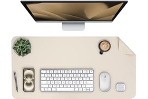 PROMATTOO Oversized Non-Slip Desk Pad Protector – Grips Desk Firmly with Enhanced Anti-Slip Design, Vegan Leather Waterproof Laptop Mat for Keyboard & Mouse – Large Office Pad– Creamy White