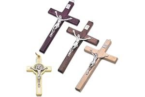 4Pcs Crucifix Wall Catholic Wooden Wall Cross Hanging Jesus Cross Wall Holy Cross Crucifix Baptism Gifts for Boys, Wooden Cro
