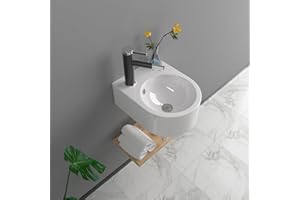 Lofeyo 13"X10" Wall Mount Sink Round Shape Deep Modern Floating Sink Small Corner Sink Tiny Bathroom Sink Round Bowl Sink For Bathrooms Wall Hung Sink Bowl Basin Sink Wall Mount Bathroom Sink