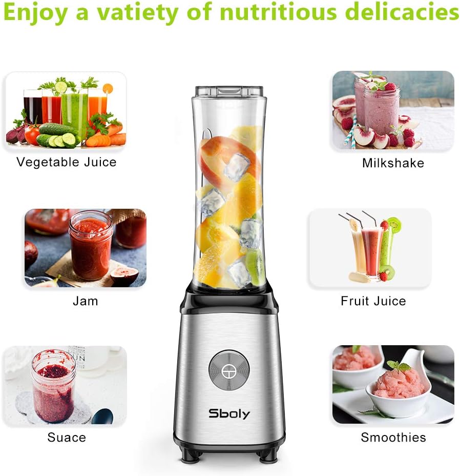 Personal Blender, Sboly Smoothie Blender Single Serve Small Blender for Juice Shakes and Smoothie with 20 oz Tritan BPA-Free Blender Cup, 300W (with Silicone Ice Cube Tray/Bottle Brush): Kitchen & Dining