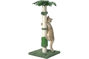 MECOOL Cat Scartching Post，30-inch Cute Scartching Posts for Indoor Cats and Kittens,Natural Sisal Rope and Hanging Ball Toy, Self-Grooming Brush,Green