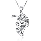 URONE Instrument Necklace 925 Sterling Silver French Horn/Harp/Violin/Drum/Trumpet Pendant Music Instrument Jewelry Gifts For Women
