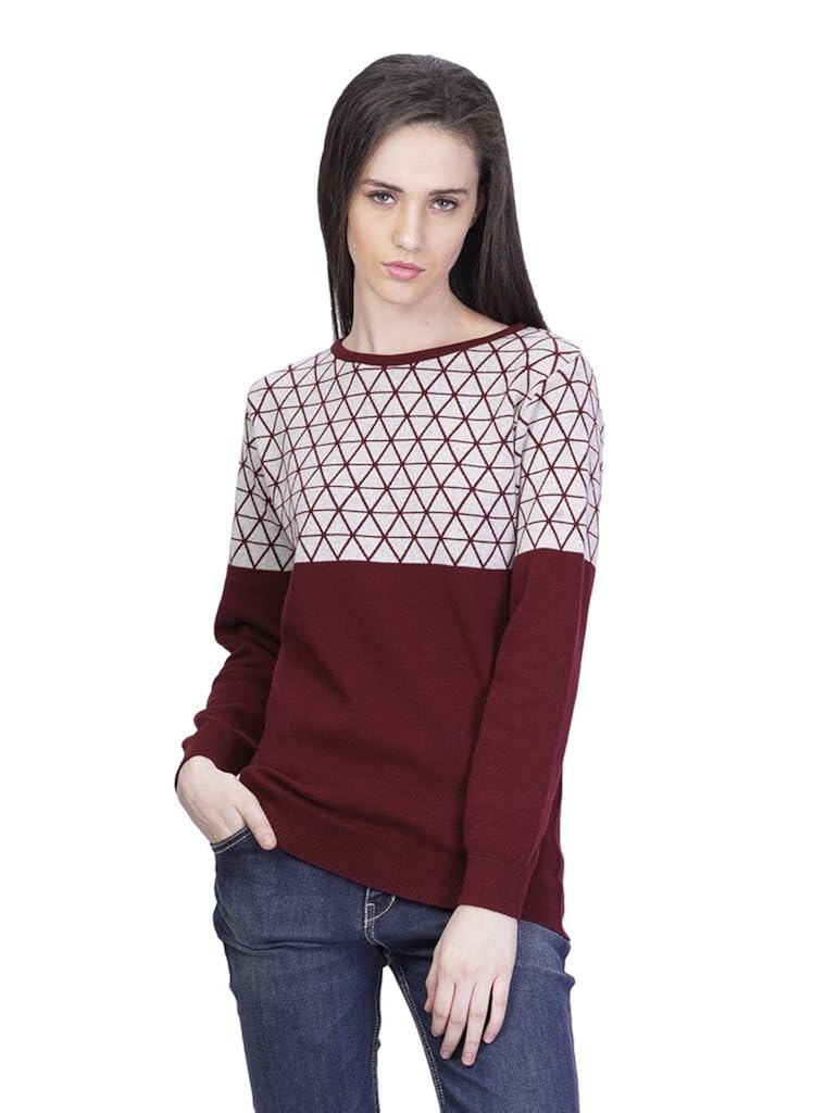 women's round neck jacquard cotton sweater