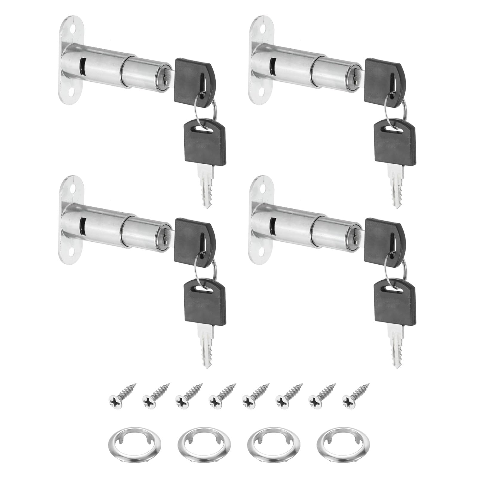 PATIKIL Push Plunger Lock, 4 Pack 40mm(1-7/4inch) Cylinder Length 3/4" Cylinder Diameter Zinc Alloy Chrome Finish Desk Drawer Lock Keyed Different for File Cabinet Wardrobe Sliding Door