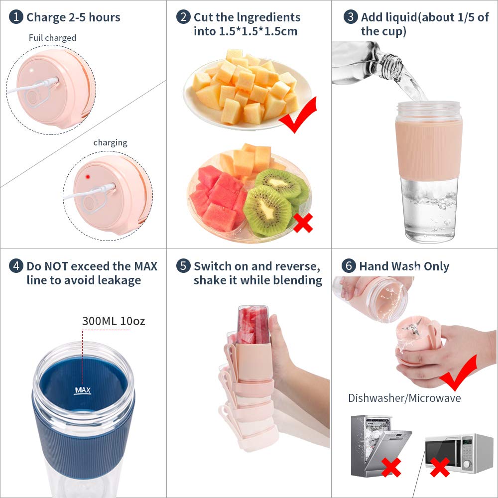 Portable Mini Fruit Juice Blender - DigitalLife Rechargeable Fruit Juice Mixer for Weaning food/Milkshake/Smoothie - Blender Cup for Home/Outdoors (300ml)