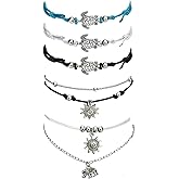 Suyi Beach Turtle Anklet Boho Handmade Adjustable Anklet Layered Rope Anklet Foot Chain for Women