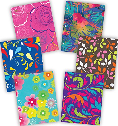 New Generation - Floral - 2 Pocket Folders/Portfolio 6 Pack Letter Size with 3 Hole Punch to use with Your Binder Heavy Duty Glossy Finish UV Laminated Folder - Assorted 6 Fashion Design (6 Pack)