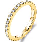 Delzzad Full Eternity Moissanite Wedding Band, 2mm Stackable Ring | Round Cut D-color VVS1 Moissanite Circles The Band for All-around Sparkle, Brass Engagement Ring, Size 5-11