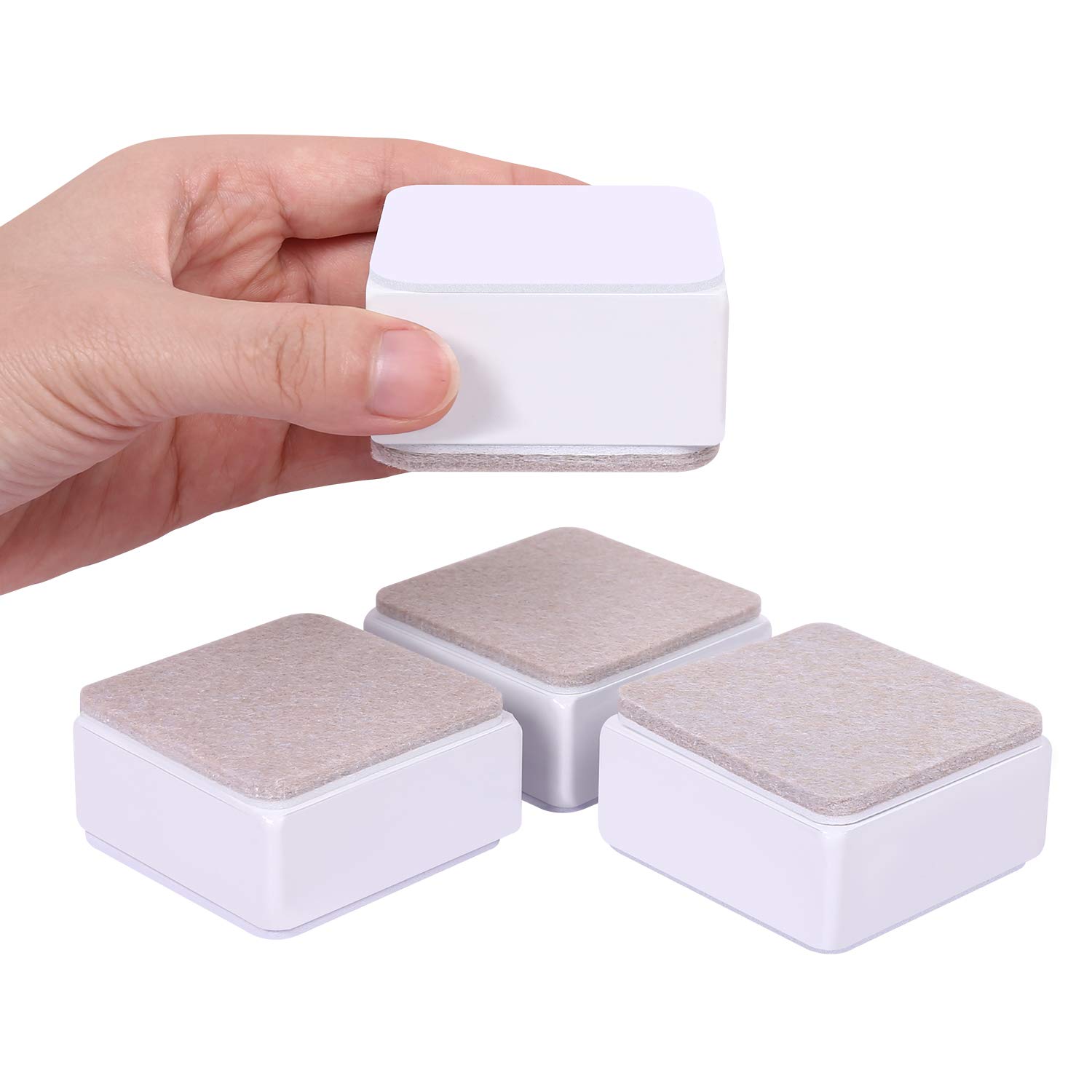 AIRUJIA 30mm Bed Risers, 60mm Diameter Self-Adhesive Heavy Duty Bed Raisers Adds 30mm Height to Beds Sofas Cabinets Supports 20,000 lbs, Square White