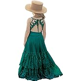 BIBIHOU Girls Kids Lace Backless Boho Holiday Wedding Maxi Flower Girl Dress