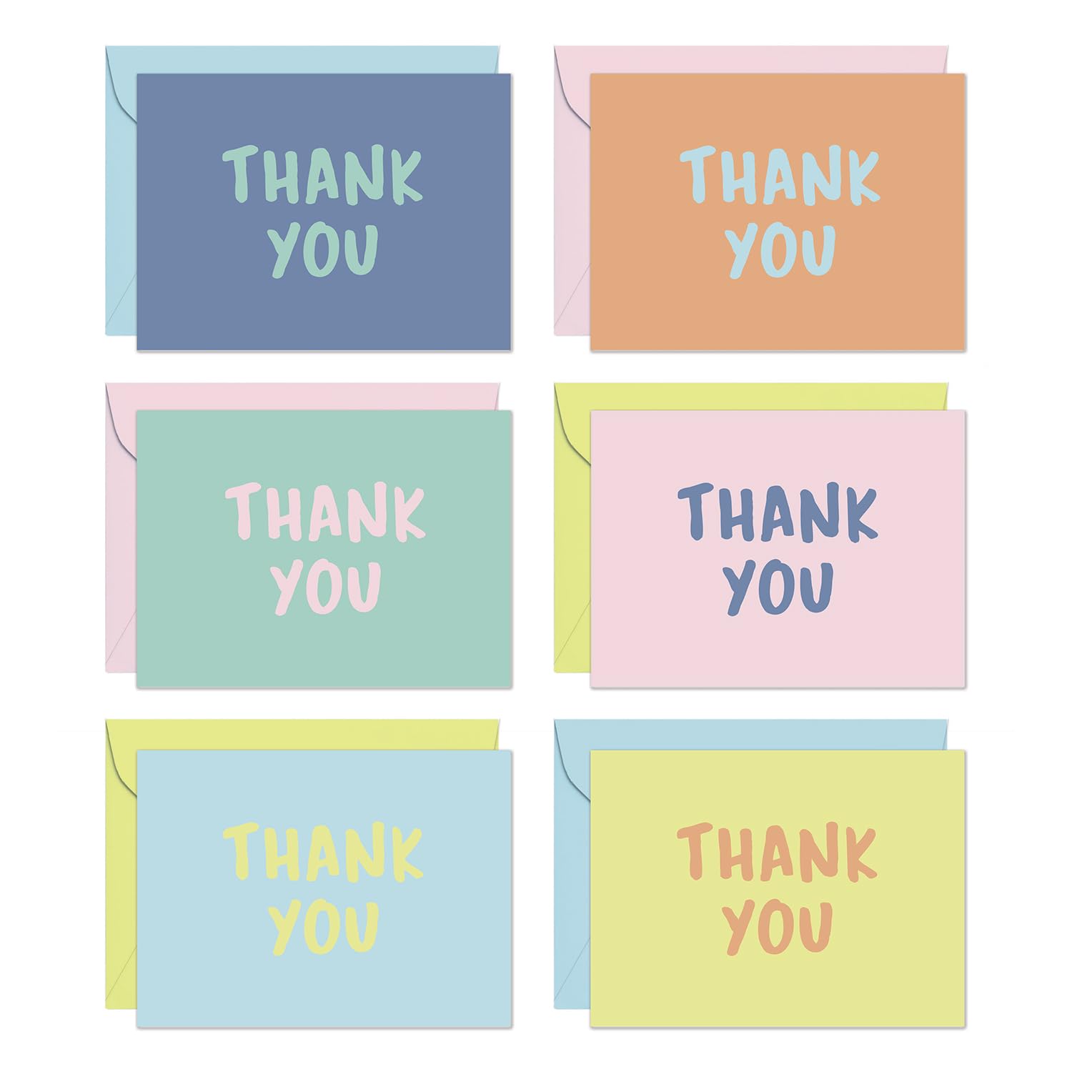 S&O Thank You Cards with Envelopes - Blank Decor sheets for Handwritten Messages -Greeting Notes and Covers Set of 24 - Assorted Thank You Cards with Stylish Color Envelopes to Mix & Match