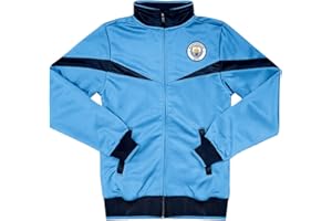 Icon Sports Soccer Track Jacket – Official Boy's World Football Club Team Casual Full Zip Up Active Youth Training Top (Manchester City Striker/Sky Blue, YL)