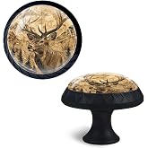 Howayme Cabinet Knobs Crystal,Deer with Large Antlers in a Mountainous Landscape Mushroom Drawer Hardware Cabinet Pulls for Home Decor,Dressers,Kitchens Bathroom with Screw 1 Pack