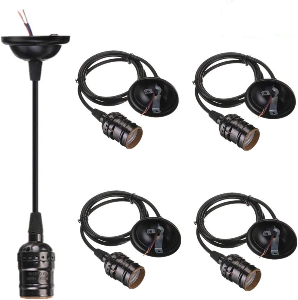4-Pack Pendant Light Cord, HESSION Industrial Edison Pendant Light Kit, Vintage Style One-Light E26 Lamp Socket, Adjustable Black Light Cord Mini Pendant Light Fixture (Black) - - 