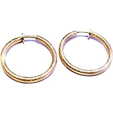 Clip-on Earrings Hoop Frosted Gold Earrings 1 inch Hoop Textured Gold Tone Hoops