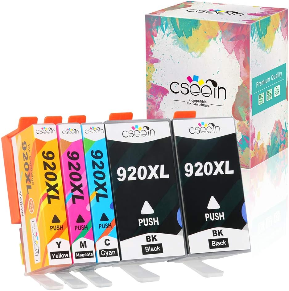 Cseein 5X Compatible Ink Cartridges HP 920XL 920 XL High Yield (2 Black, 1 Cyan, 1 Magenta, 1 Yellow) Replacement for HP officejet 6000 6500 6500A 7000 7500 7500A Printer
