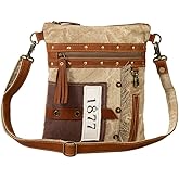 Myra Bag Women's Yesteryear Vintage Hobo Handbag - Sand, Canvas with Leather Strap Accents, Crossbody Bag for Adults, Western Style