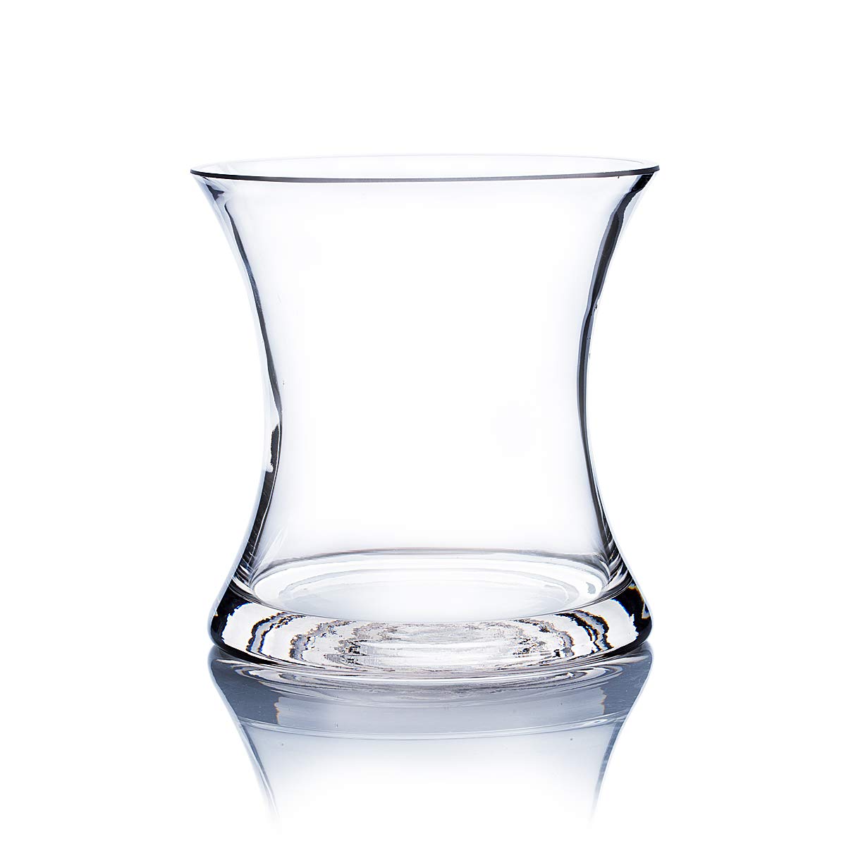 WGV Unique Bouquet Glass Vase, Width 5.5", Height 6", Clear Short Hurricane Concaved Neiman Vase for Home Office Decor, Party Wedding Event, Floral Container, 1 Piece