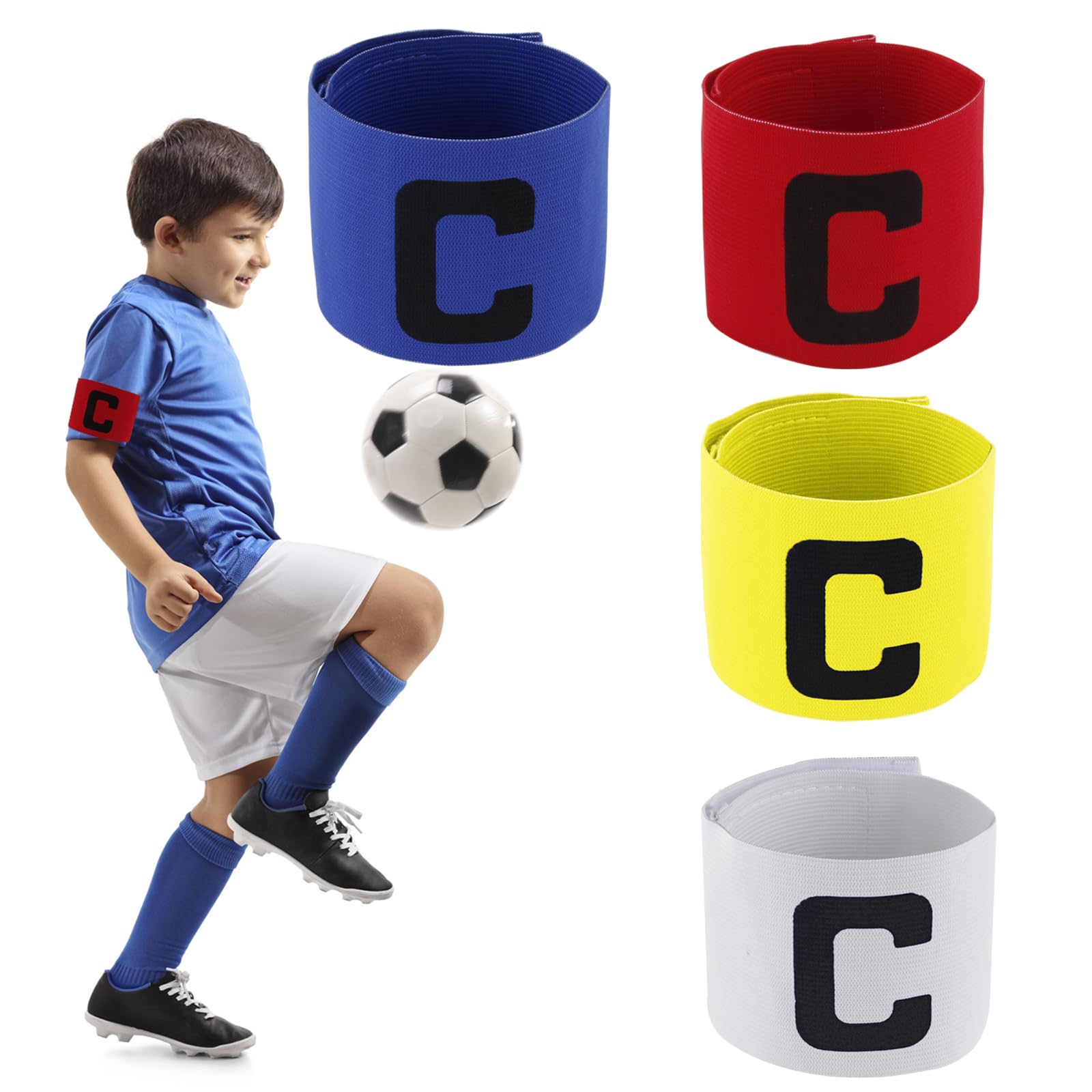 Yuechenggui Captains Armband Kids, Adjustable Multicoloured Captain Armband for Football, Elastic Sports Arm Bands for All Sports Events, Clubs, Teams, Pack of 4, for Kids
