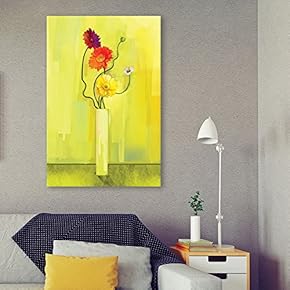 Canvas Wall Art - Flowers in a Vase on Yellow Background - Giclee Print Gallery Wrap Modern Home Art Ready to Hang - 12x18 inches