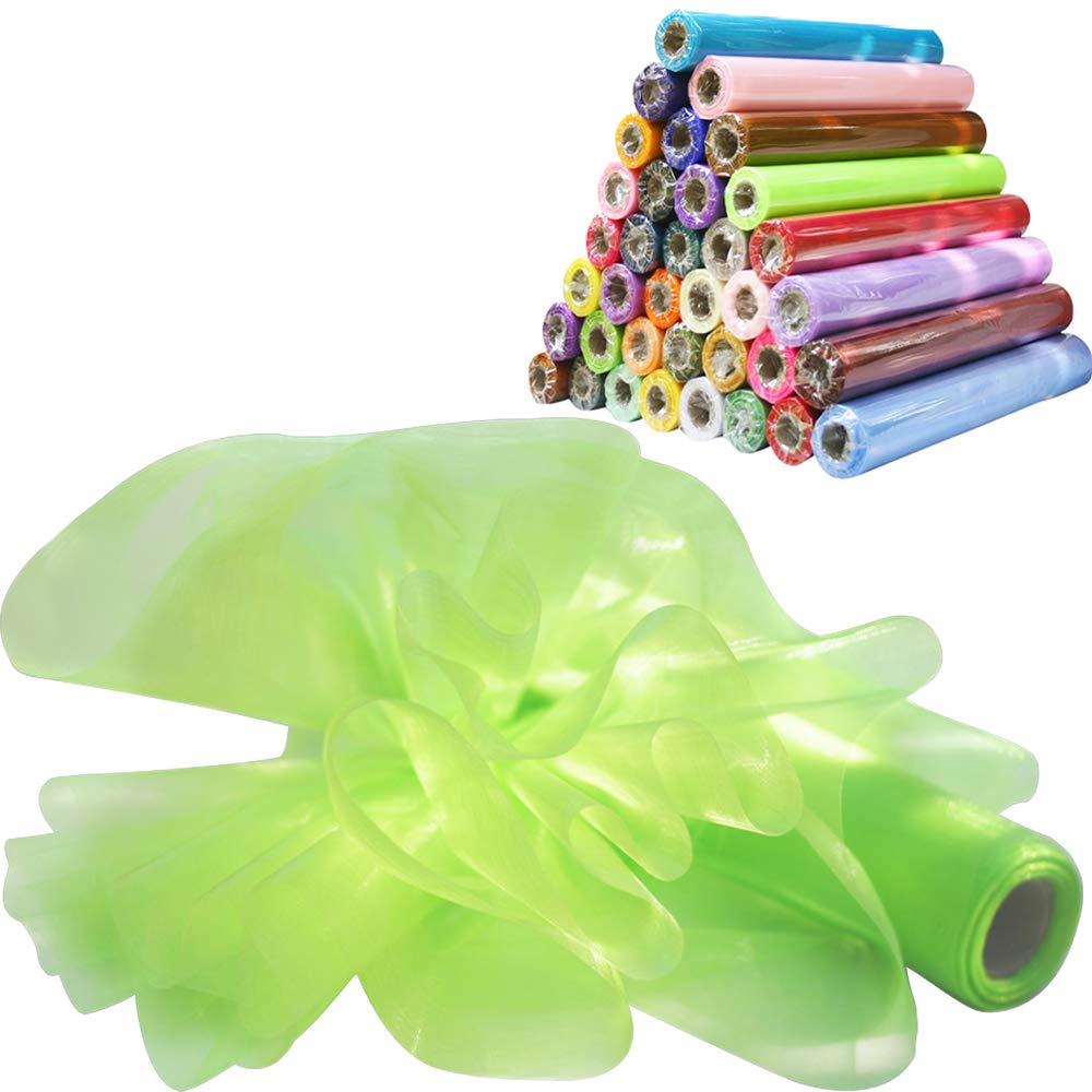 Time to Sparkle 26M x 29cm Sheer Organza Roll Sash Fabric Table Runner Sashes Chair Cover Bows Swags Wedding Party - Lime Green