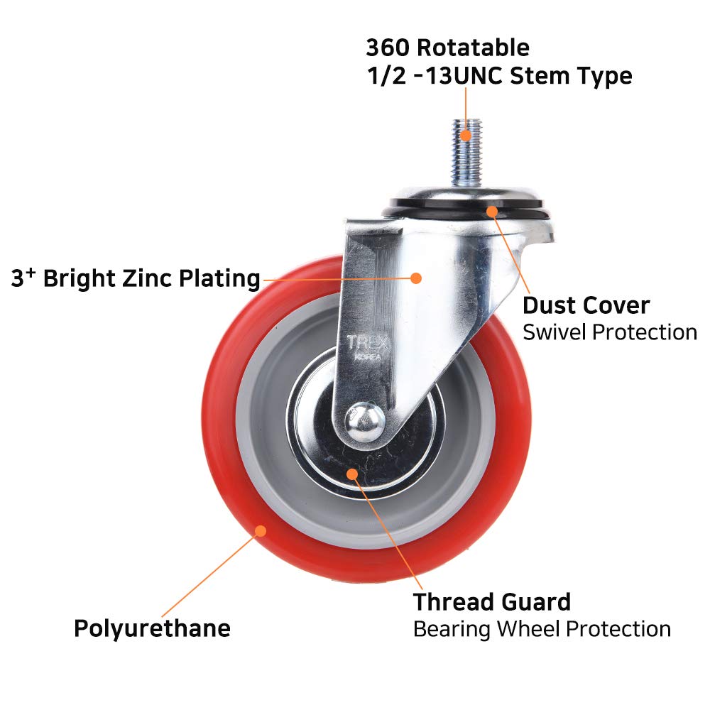 Load Capacity 750 Lbs Per Caster RED Easy Install 3inch Heavy Duty