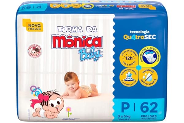 Fralda Turma da Mônica Baby Mega P 62 Unidades