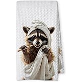 Threegoat Funny Cute Raccoon Hand Towels for Bathroom,1 PCS Raccoon Decor Cute Kitchen Towels,Animal Decorative Towels for Kids' Bathroom,Raccoon Gifts for Women, Pet Owners Housewarming - B10