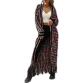AUGCONE Womens Oversized Cardigan Sweater Long Dusters Boho Maxi Aztec Open Front Fringed Tassels Jacket Outwear