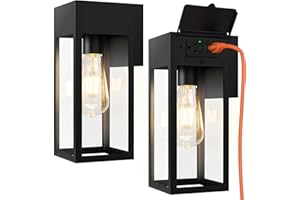 OYKYOHEI 2 Pack Porch Lights Outdoor Wall Sconce, Outdoor Light with GFCI Outlet, Waterproof Exterior Wall Lantern Light Fixtures, Anti-Rust Wall Lamp with Clear Glass for Patio Doorway Garage- Black