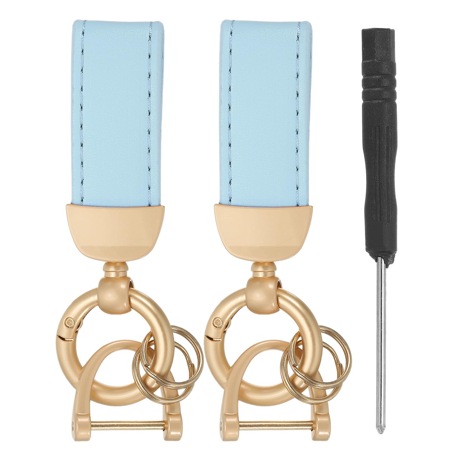 PATIKIL Leather Car Key Chain, 2 Pcs Key Fob Keychain for Men and Women Universal Key Chain Holder with Anti-Lost D-Ring for Car Home Office Keys, Blue