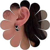 Erimberate Bohemian Enamel Heart Circle Earrings Silver C Shape Hoop Earrings Black Heart Hollow Circle Earrings Double Heart Circle Hoop Earrings Jewelry for Women Gifts