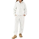 Haloumoning Girls 2 Piece Outfits Kids Fuzzy Bear Ear Hoodies Pullover Sweatshirt and Sweatpants Cute Clothing Sets