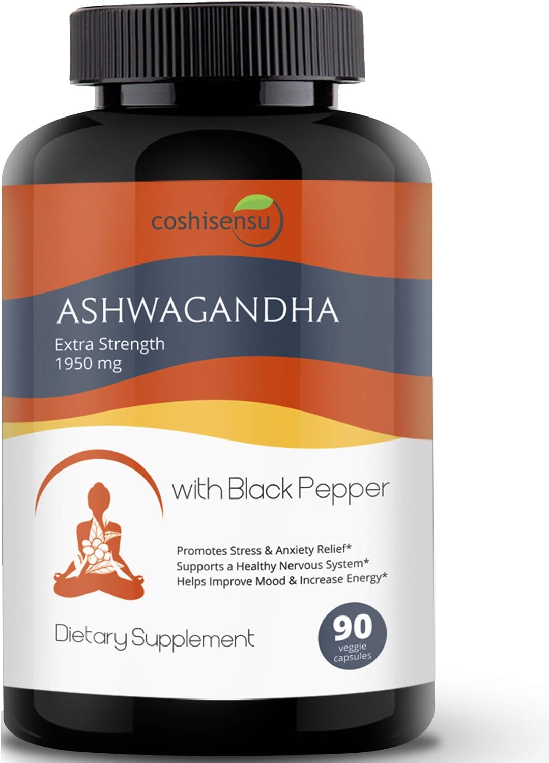 Ashwagandha Organic Capsules 1950mg with Black Pepper - Ashwagandha Extract Root - Stress Relief - Anti Anxiety - Mood Enhancer - Organic Ashwagandha Root Powder Extract - 90 Vegan Capsules: Health & Personal Care