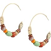 MINACHI Bohemian Handcrafted Beaded Hoop Earrings with Earthy Tones and Artistic Accents, Jewelry Gift for Women
