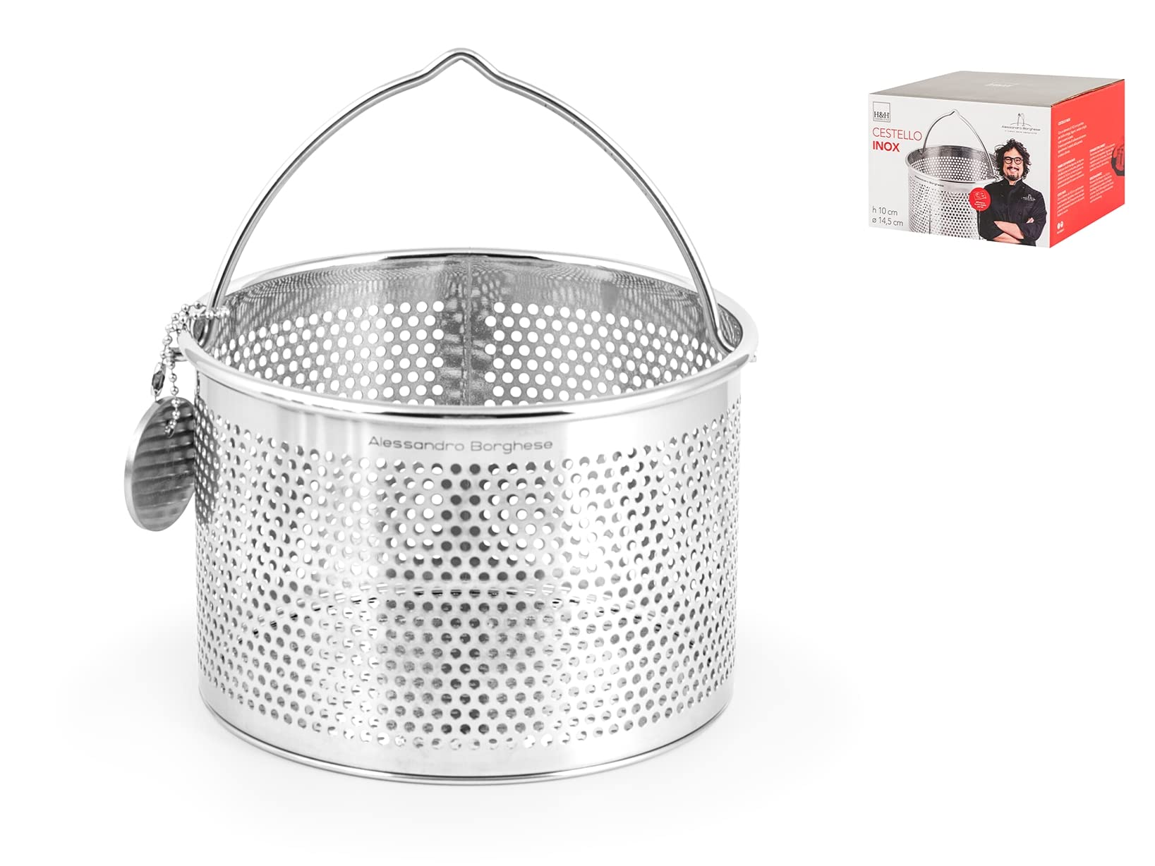 H&H Alessandro Borghese Basket The Luxury of Simplicity, Stainless Steel, Diameter 14.5 x H 10 cm