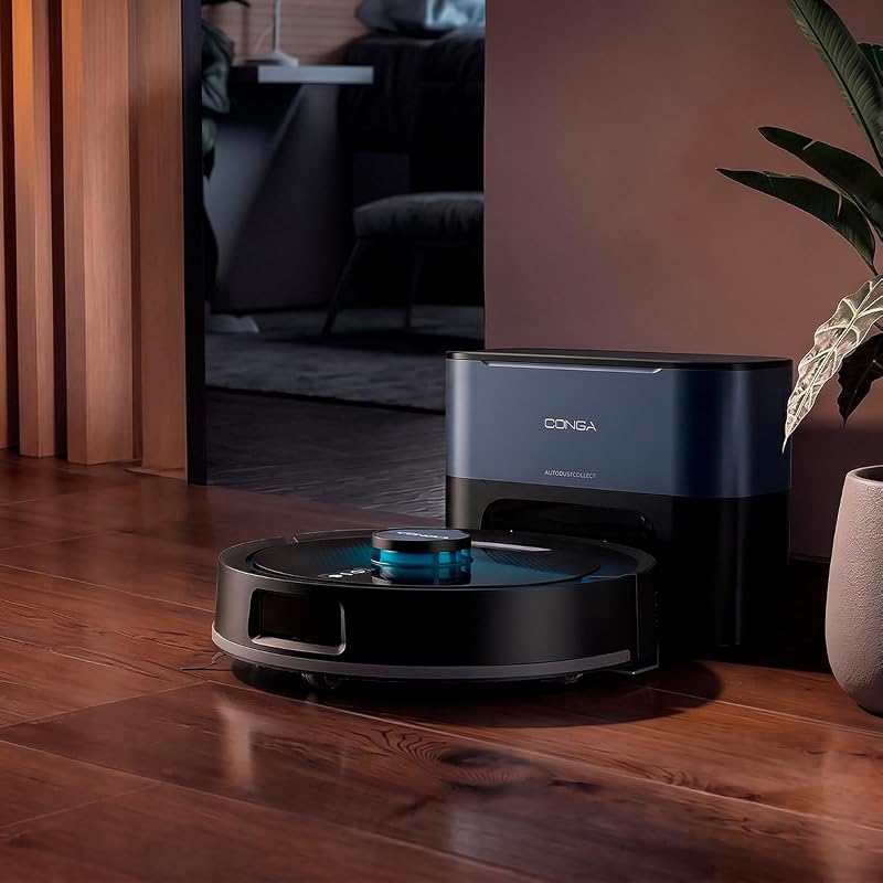Robot Aspirapolvere e Lavapavimenti Base Autosvuotamento Conga Y80 Dark. Navigazione Laser, 25000 Pa, Auton. 240min, Spazzola Silicone Pet, Sacco 3L, Bluetooth WiFi, App per Casa Sempre Pulita