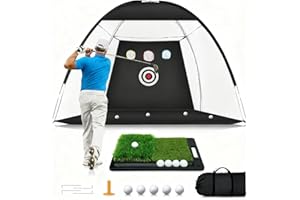 YWITIO Golf Net, 10 x 7FT Golf Practice Nets for Backyard Driving Hitting Swing Chipping Training with Hitting Mat for Indoor & Outdoor, Gifts for Men Dad Husband Golfers Him