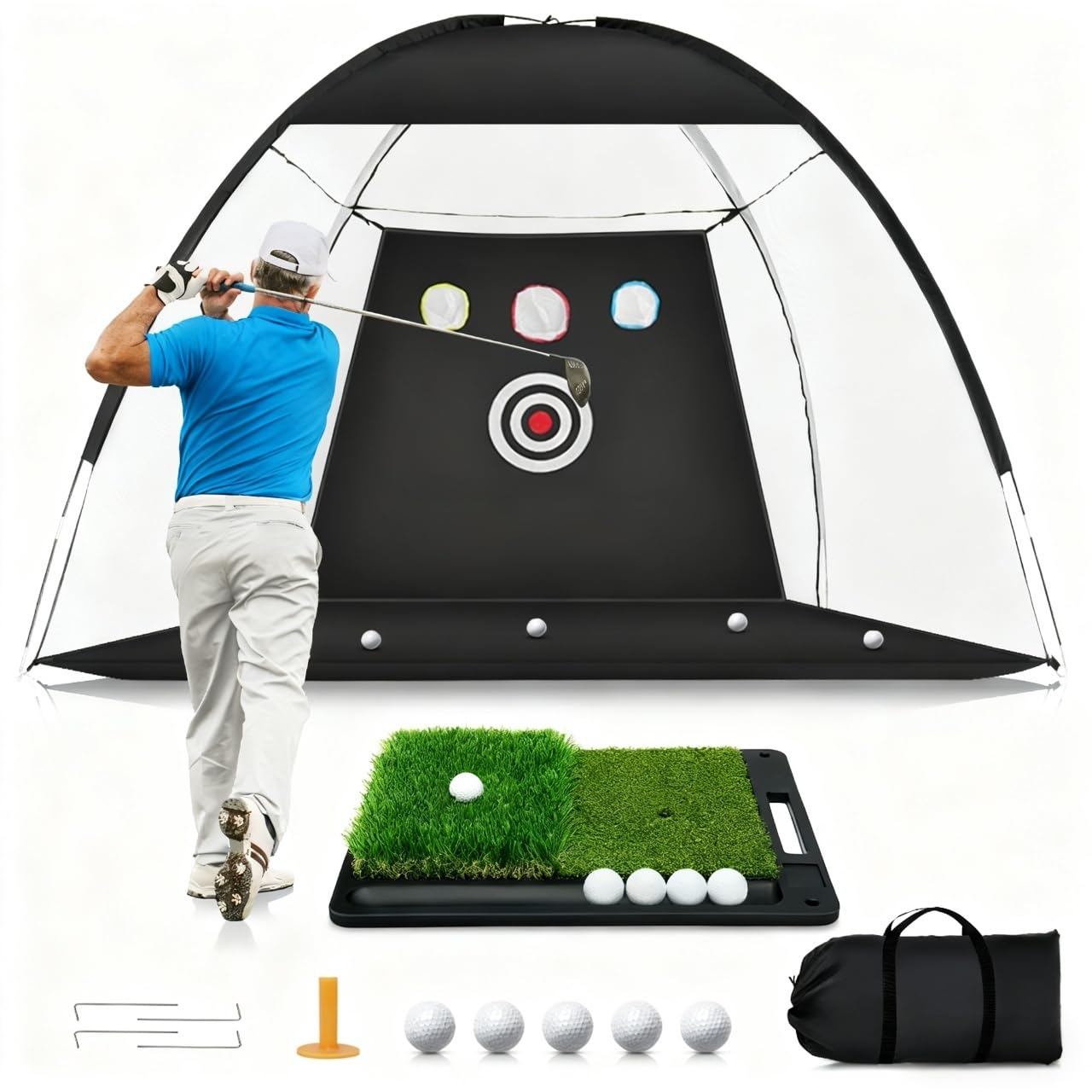 Photo 1 of Golf Net, 10 x 7FT Golf Practice Nets for Backyard Driving Hitting Swing Chipping Training with Hitting Mat for Indoor & Outdoor, Gifts for Men Dad Husband Golfers Him