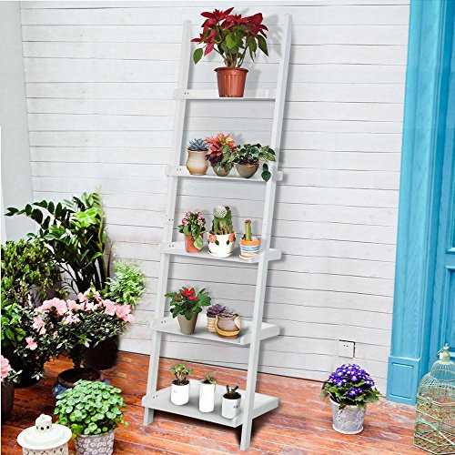 Yaheetech 5 Shelf Wood Leaning Ladder Bookshelf/Bookcase Plant Stand