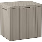 Keter City 30 Gallon Resin Outdoor Storage Box and Patio Furniture Side Table for Pool and Garden Accessories, Beige