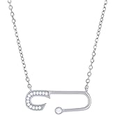 Jewels By Lux Sterling Silver Womens Cubic-Zirconia Safety Pin Necklace