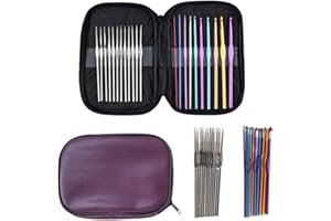 Premium Crochet Hooks Set with Storage Bag – Ergonomic Metal Needles & Blunt Stitch Markers for DIY Hand Knitting Crafts，Purp