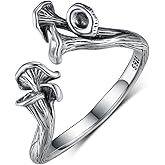 TYSO Chanterelle Mushroom Rings For Women Sterling Silver Vintage Cute Adjustable Open Wrap Ring Jewelry